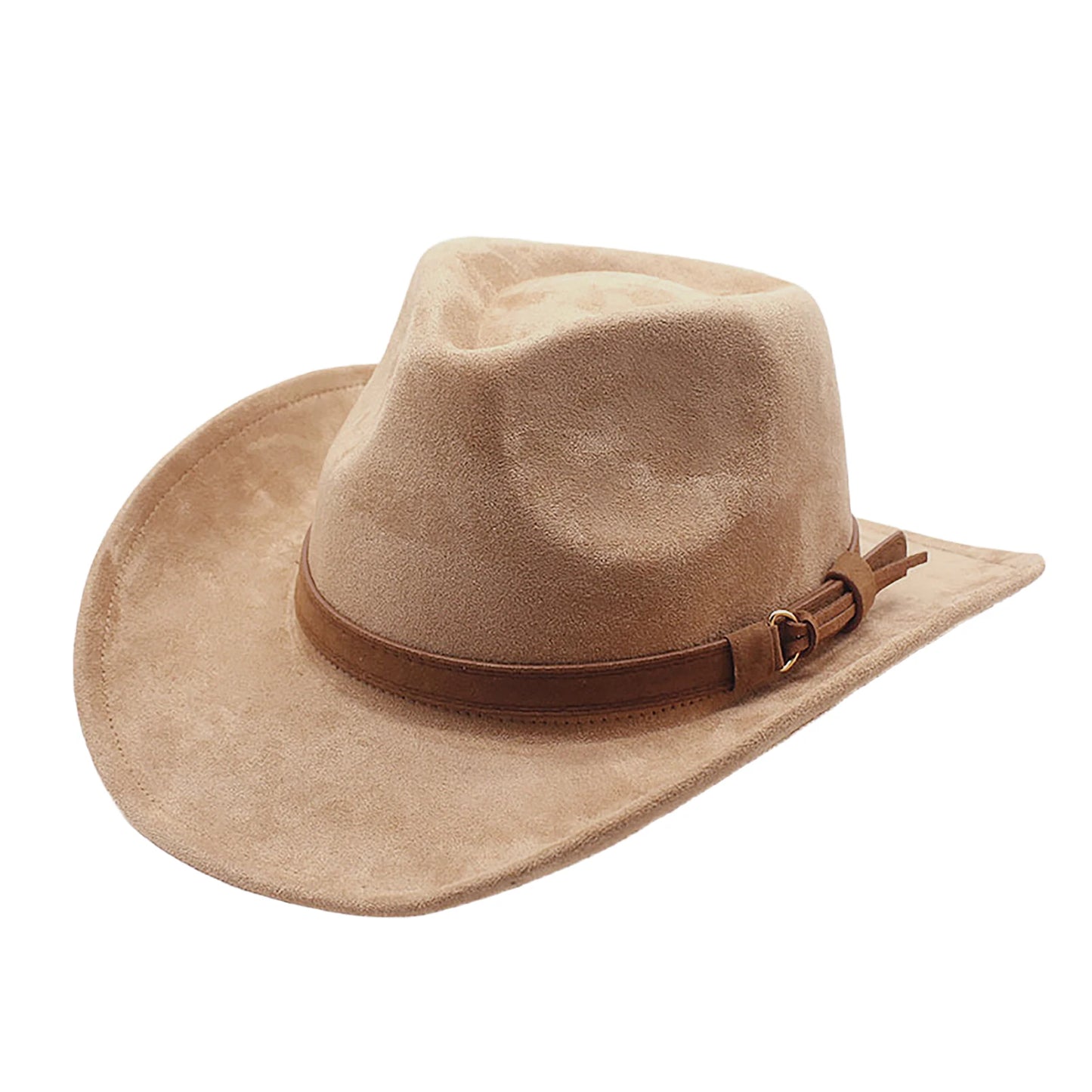 Unisex Faux Suede Western Cowboy Hat With Faux Leather Belt