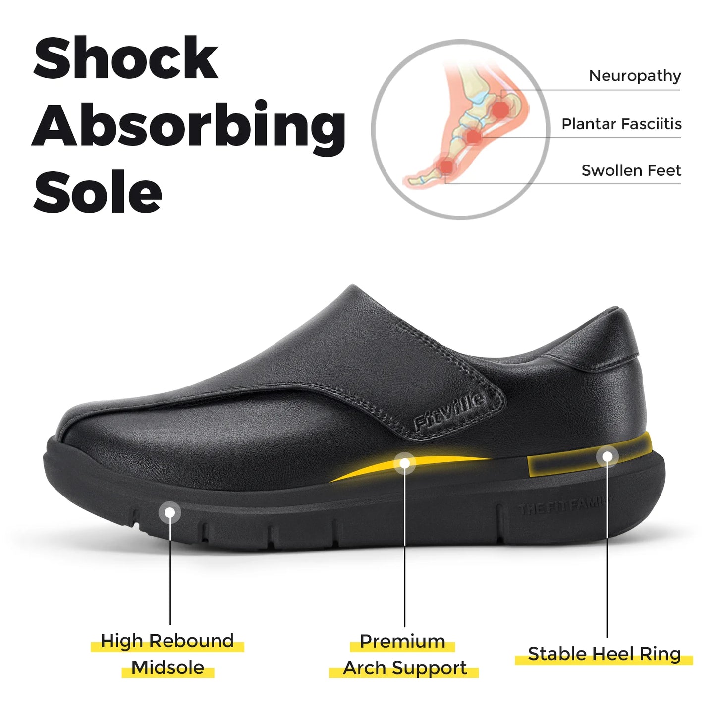 FitVille Diabetic Oxford Slip On Dress Shoes For Swollen Feet Adjustable Fit