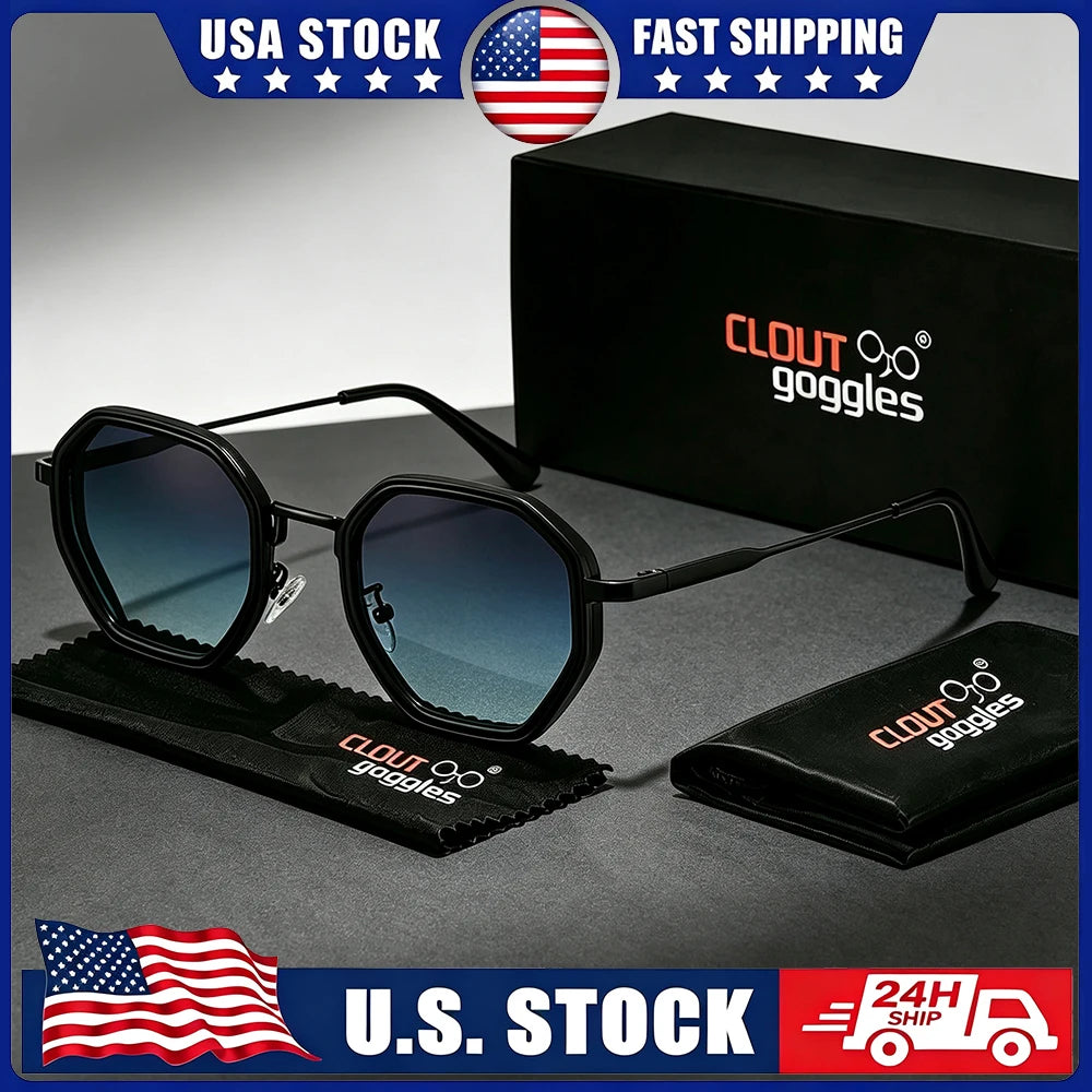 Yooske Classic Metal Polygon Sunglasses Featuring Uv400 Plastic Lenses