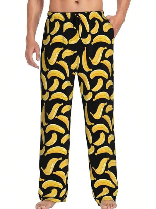 Mens Banana Print Pajama Pants With Pockets Sleep Lounge Pants