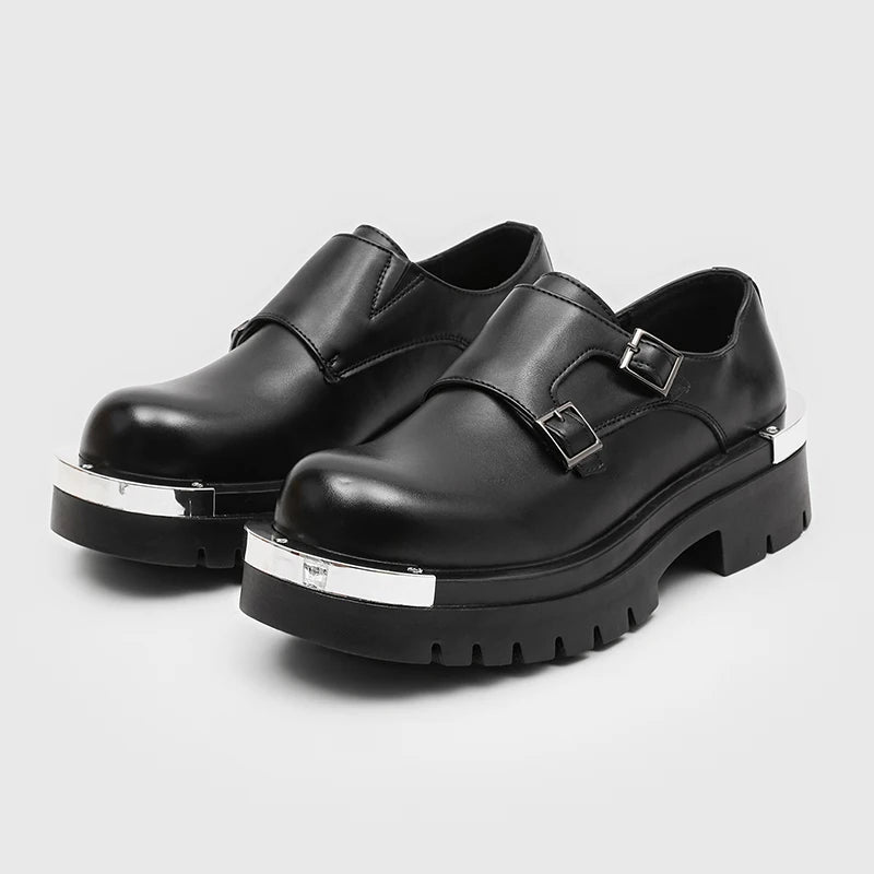 YUYIN OLOMM Men Derby Shoes Punk Style With Metal Decoration Height Increase