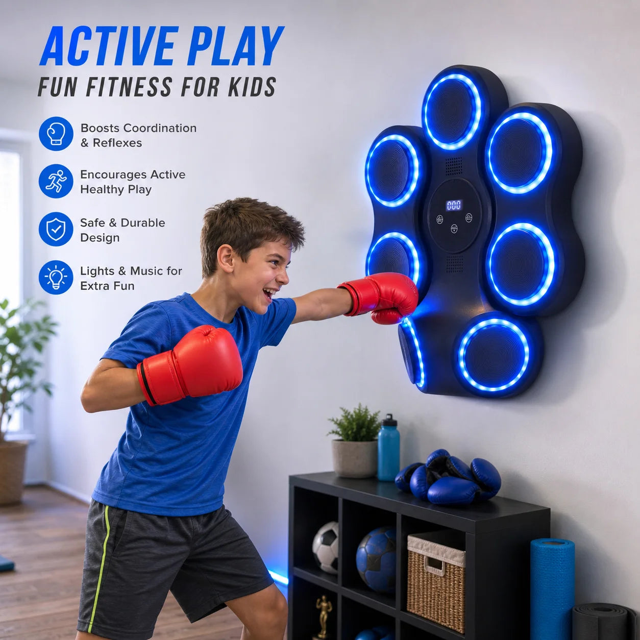 5W Interactive Punching Trainer Wall Mounted Boxing Target With Lighting
