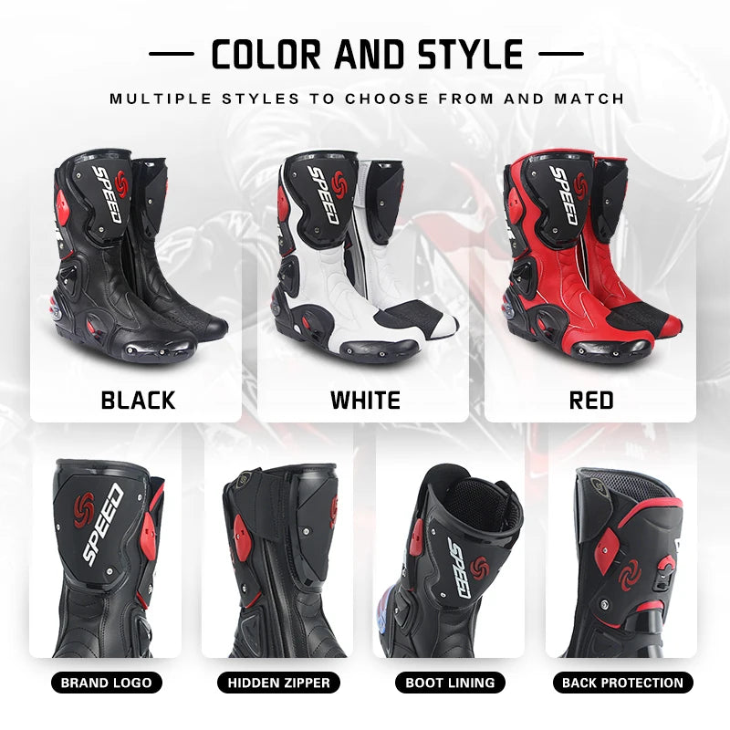 Leather Motorcycle Boots Rubber Outsole Unisex Ankle High