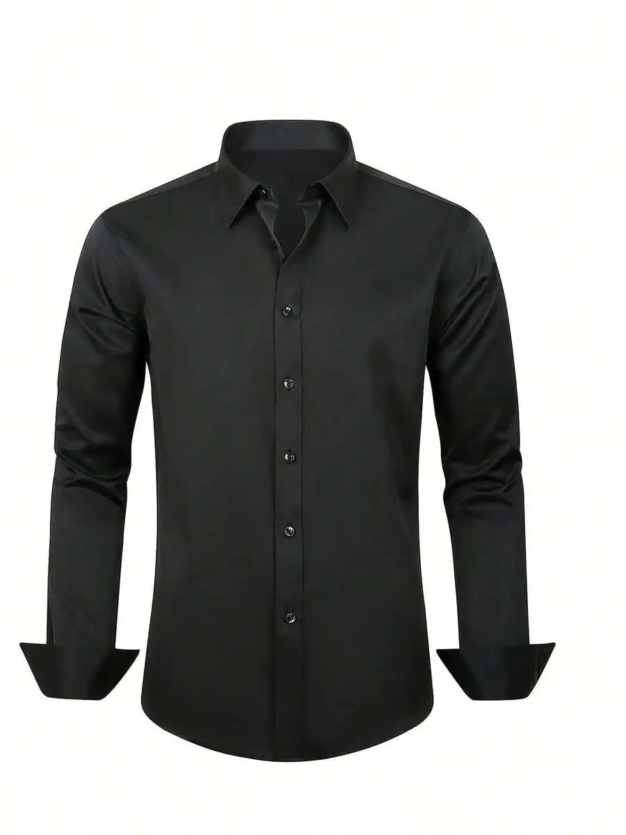 Men's Solid Color Dress Shirt Long Sleeve Turn Down Collar