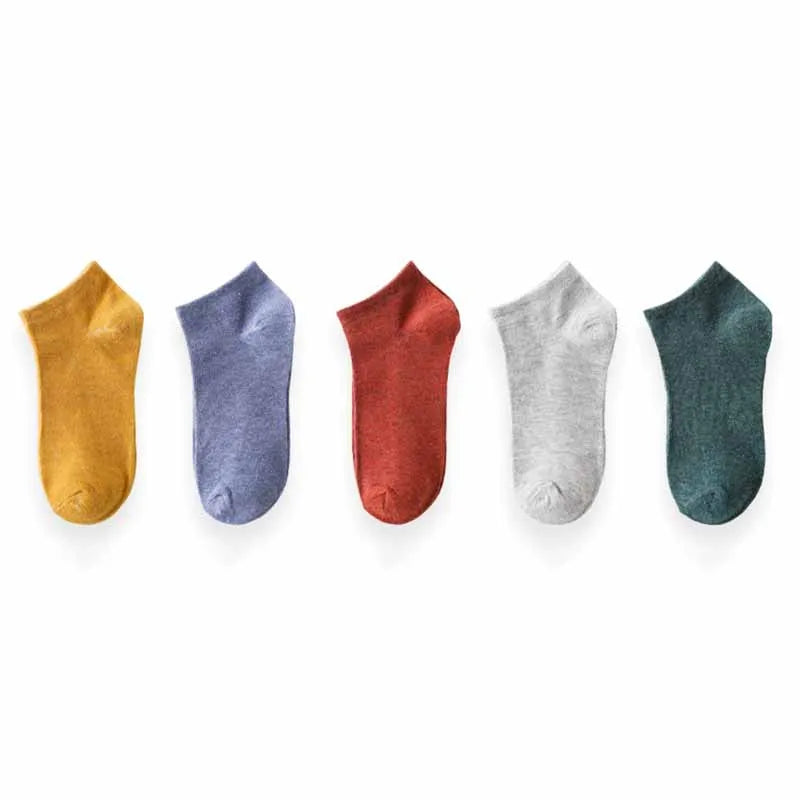 Premium Cotton Men Socks Pack 5 Pairs Breathable Ankle Casual Socks