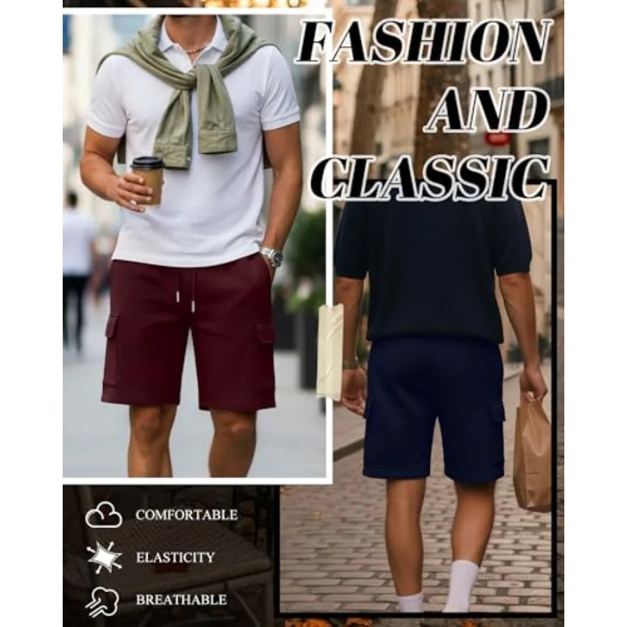 Mens Cargo Shorts 3 Pack Athletic Shorts With Drawstring Elastic Waist Pockets
