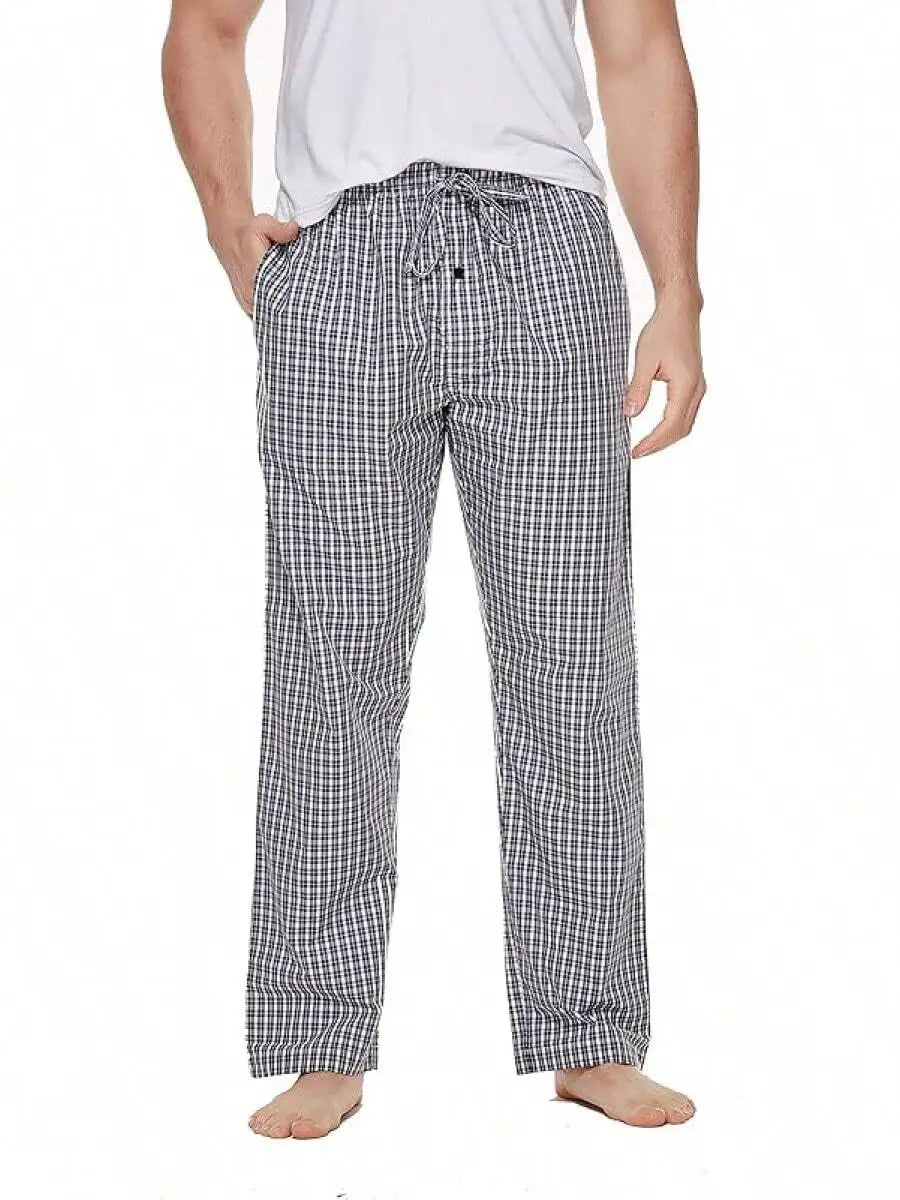 Mens 100% Cotton Plaid Woven Pajama Pants Sleep Lounge Pants