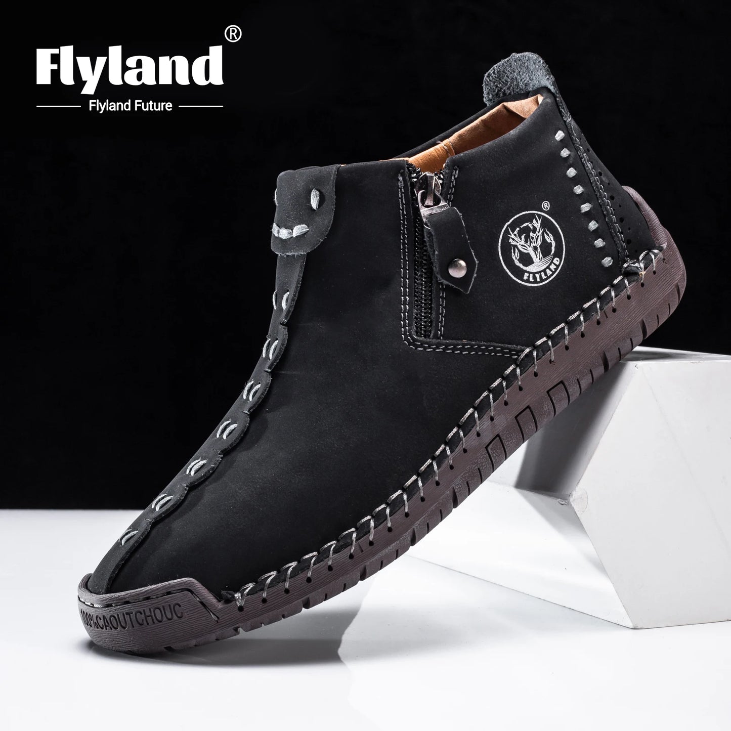 Flyland Men's Vintage Handmade Dress Chukka Boots for Casual Office