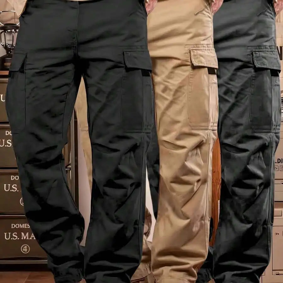 3-Pack Men’s Slim Fit Lightweight Utility Cargo Trousers Solid Black