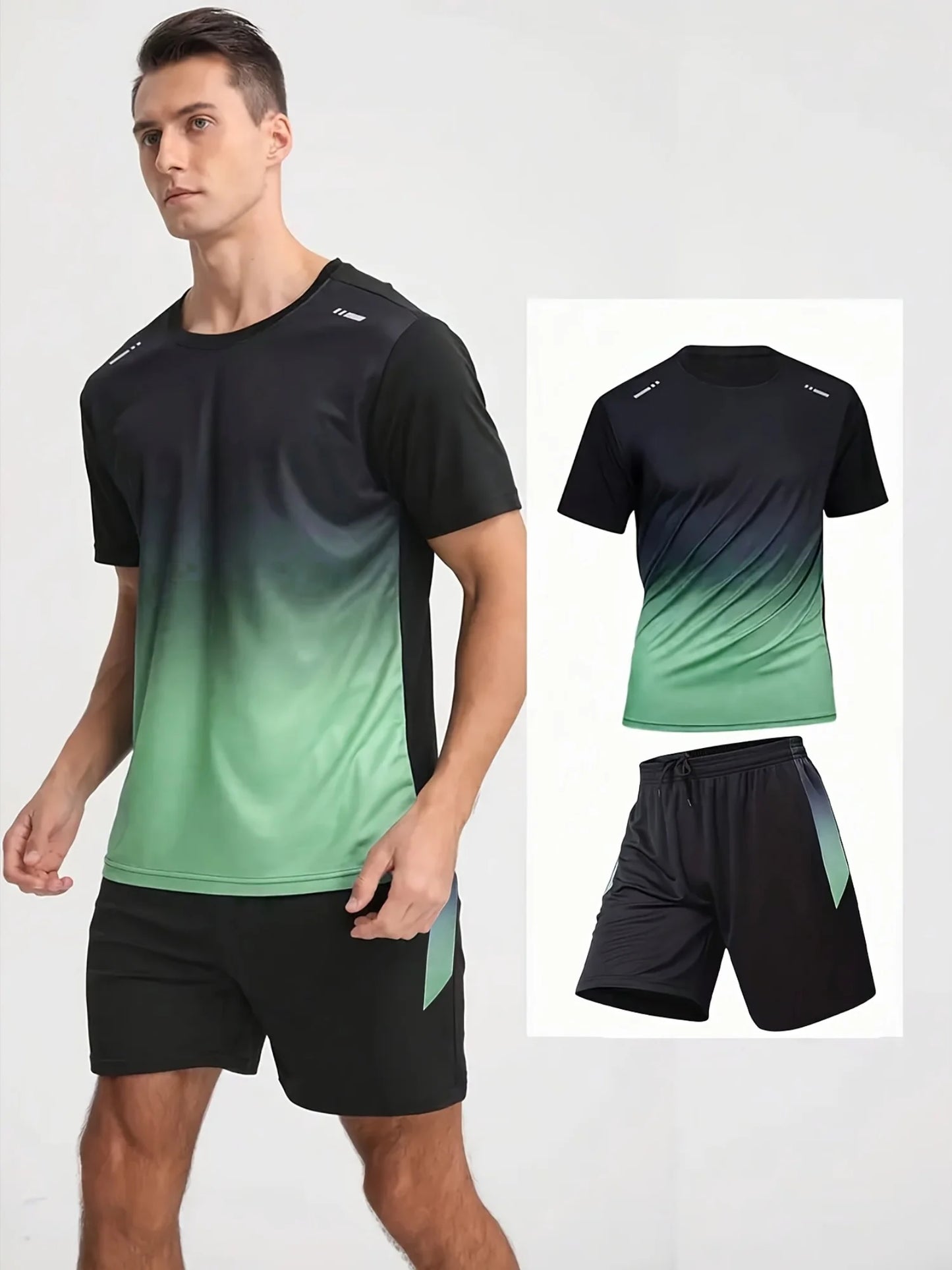 Winthunder Mens Gradient T Shirts And Shorts Set 12 Breathable