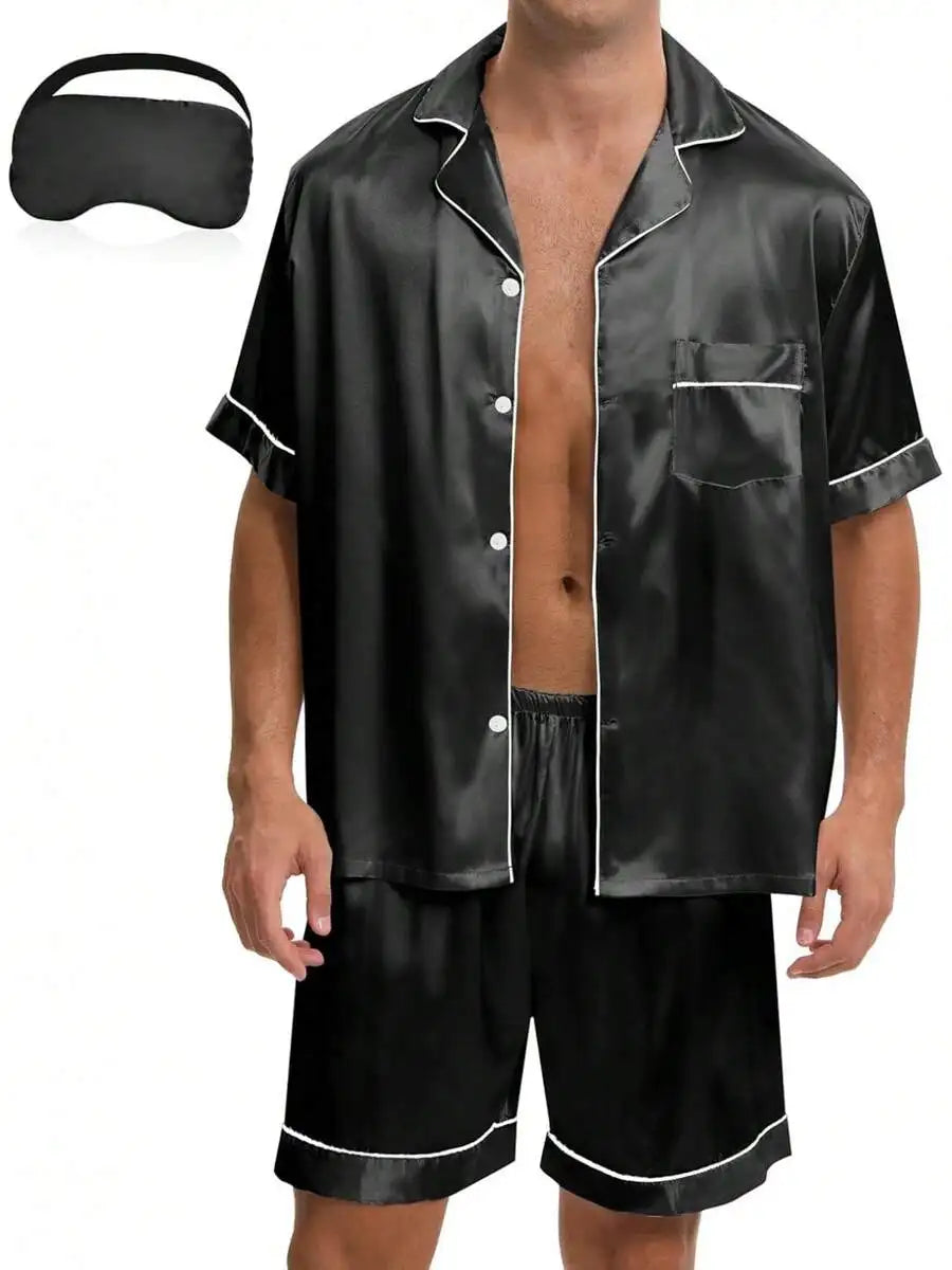 Mens Satin Pajama Set Button Down Sleepwear Loungewear